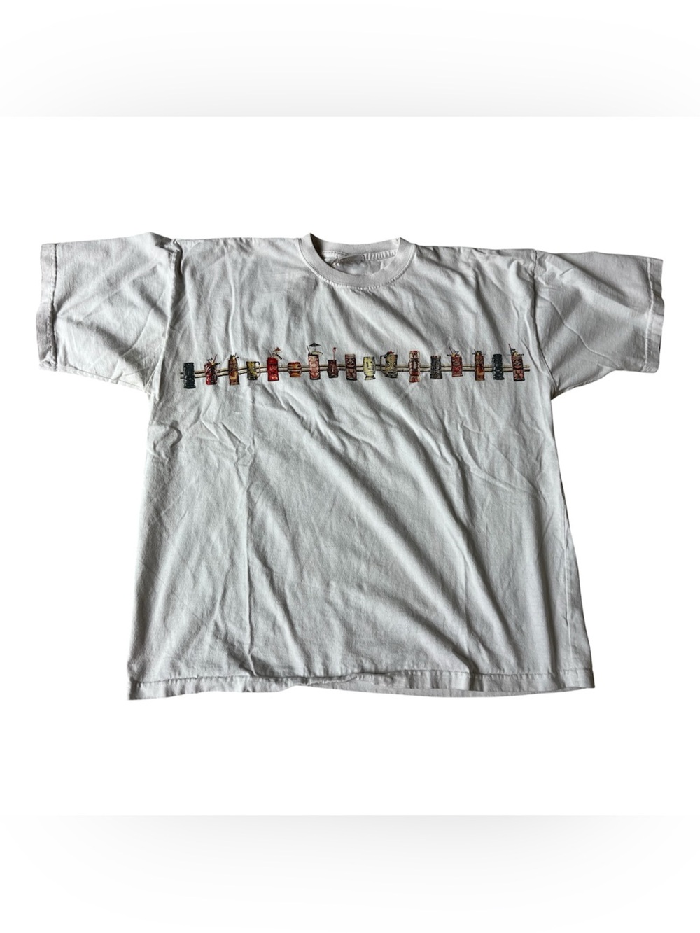 VINTAGE 90S GO BAREFOOT TIKI GRAPHIC WHITE TSHIRT SINGLE STITCH MENS SMALL